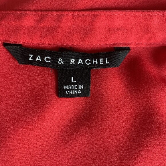 Zac & Rachel Womens Size Large Red Solid Split Neck Tunic Top Blouse - Picture 4 of 6